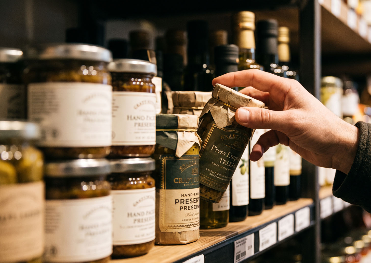 Productos gourmet en góndola de supermercado, decisión de compra en el punto de venta Productos gourmet en góndola de supermercado, decisión de compra en el punto de venta